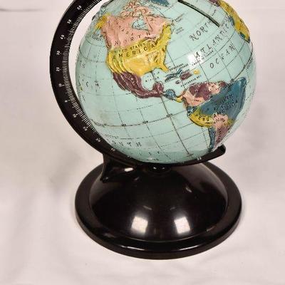 Lot 7: Vintage topographical world globe piggy bank by Commonwealth Plastics Corp.