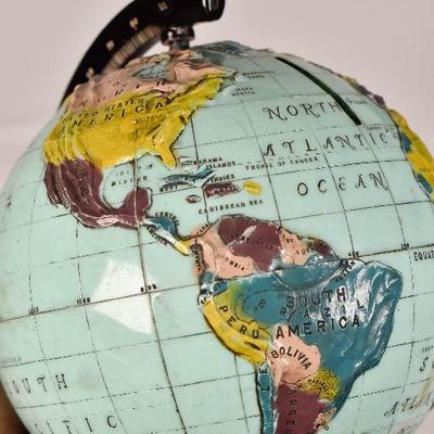 Lot 7: Vintage topographical world globe piggy bank by Commonwealth Plastics Corp.