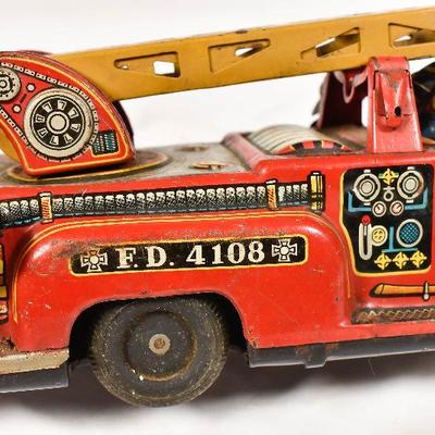Lot 43: Vintage Tin Litho Fire Truck Nomura Friction Toy
