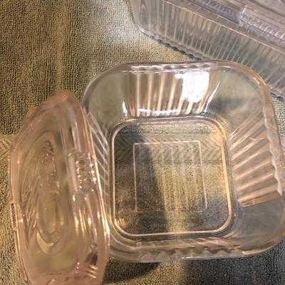 2 Glass Refrigerator Storage Dishes w/Lid