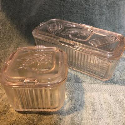 2 Glass Refrigerator Storage Dishes w/Lid