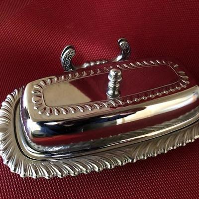 Vintage Chrome/Crystal Butter Dish