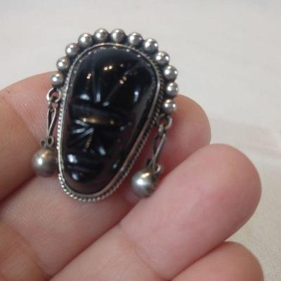 Sterling Silver & Carved Onyx Pin