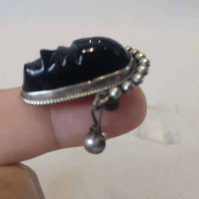 Sterling Silver & Carved Onyx Pin