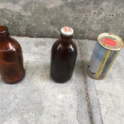 Lot 6 of 3 antique beer bottles 2 Blitz Weinhard bottles and one Schmidt Beer Can 