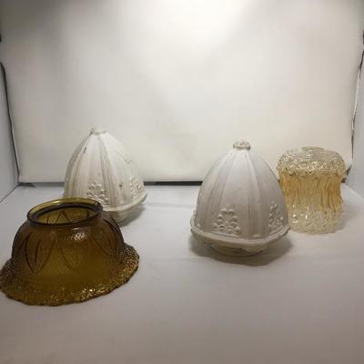 Lot 9    2 milk glass light globes from Red Door Ale House back bar and 2 additional light shades