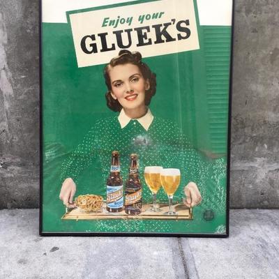 Lot 23  Framed Vintage Gluek's Beer Advertising