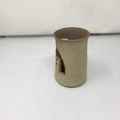 Lot 30  Signed Southwest Native style Clay Carved Candle Holder