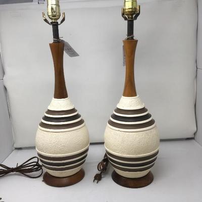 Lot 32  Pair of Vintage Mid Century Era Striped Lamps