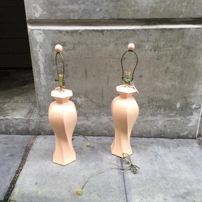 Lot 35  Pair of Vintage Pink Ceramic Lamps
