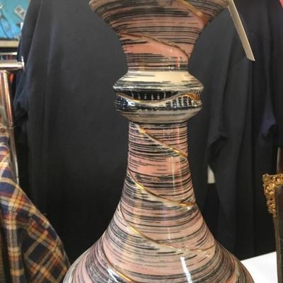 Lot 60  Pink, Black, and Gold Mid Century Lamp w/ Period Lamp Shade