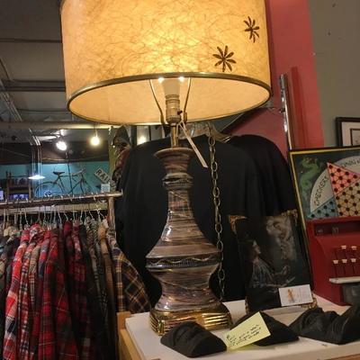 Lot 60  Pink, Black, and Gold Mid Century Lamp w/ Period Lamp Shade