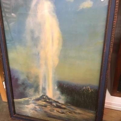 Lot 61  Northern Pacific Railway Antique Framed "Old Faithful" Painting