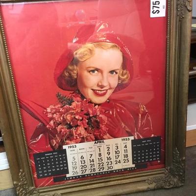 Lot 63  1953 Framed Calendar in gold gilded frame