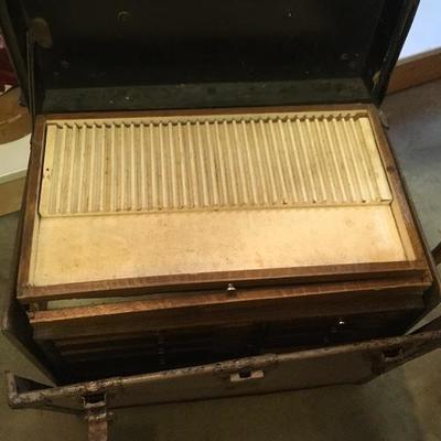Lot 72  Portable metal and wood antique dental cabinet