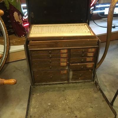 Lot 72  Portable metal and wood antique dental cabinet