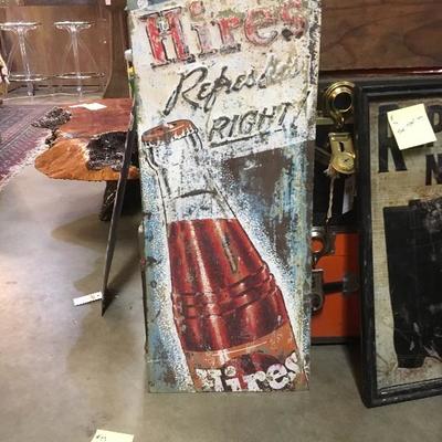 Lot 73  Antique metal Hires Rootbeer metal sign