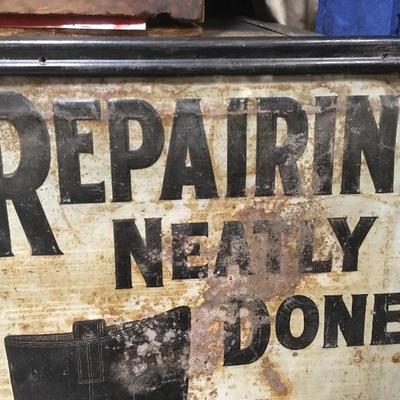 Lot 74  Framed Metal Antique Shoe Repair Advertising sign.