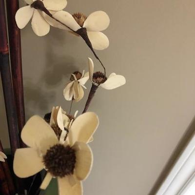 Green Vase w/flowers & bamboo