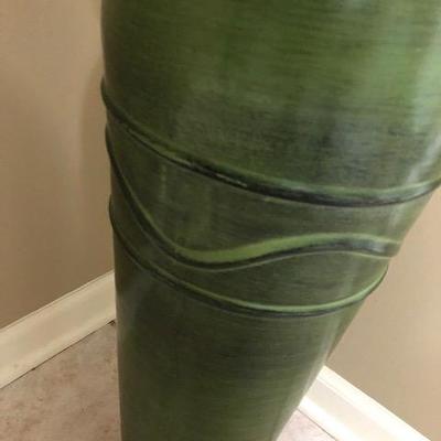 Green Vase w/flowers & bamboo