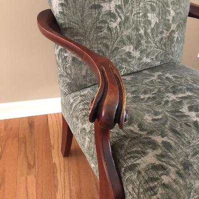 Queen Victorian Chair covered with green pattern material