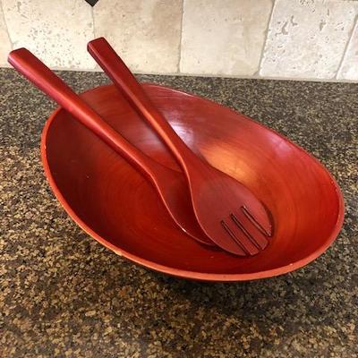 Bamboo Salad Bowl w/serving spoons