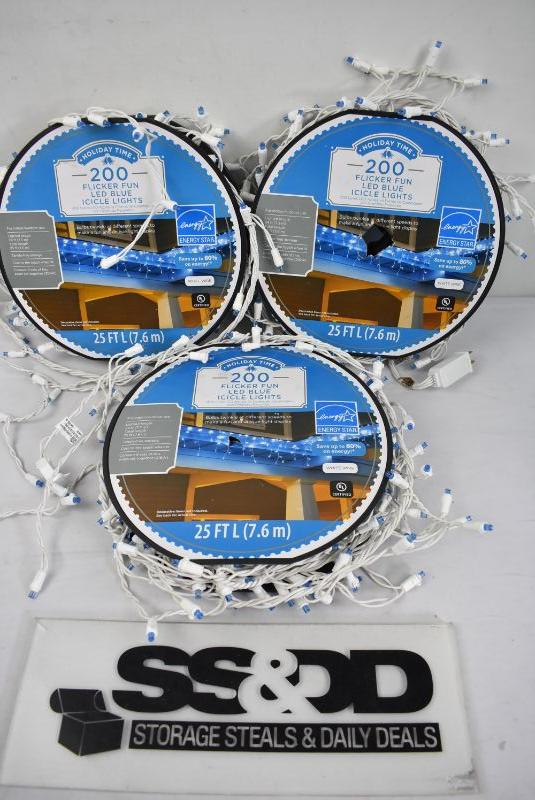 Holiday Time 25 ft, 200 Ct Blue Flicker Icicle Christmas Lights. Only