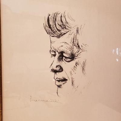 Vintage JFK Sketched Signed Print
