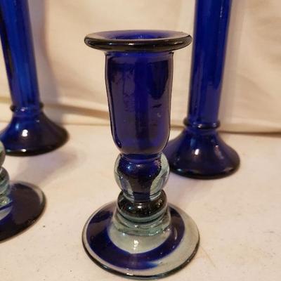4 Cobalt Blue Candleholders made in Spain