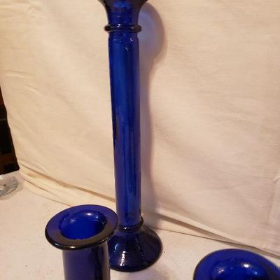 4 Cobalt Blue Candleholders made in Spain