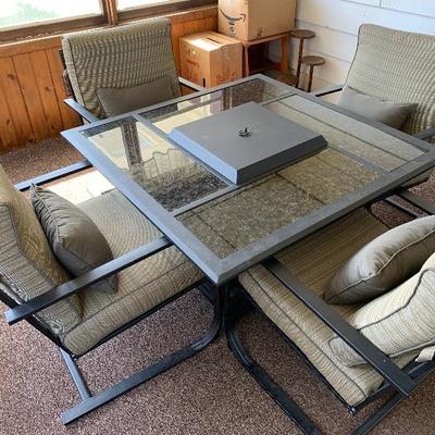 Patio table / chairs built in fire place