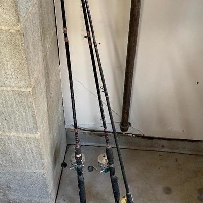 Fishing rods & reels x 3