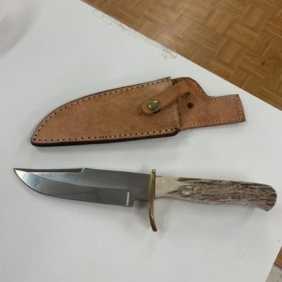 Custom made Bowie style knife, 11in, stag horn handle 