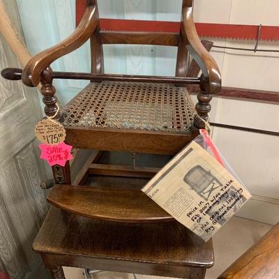 Late 1800â€™s English regency high chair + table w/locking key 