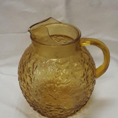 Vintage Amber Crackle Glass Pitcher