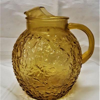 Vintage Amber Crackle Glass Pitcher