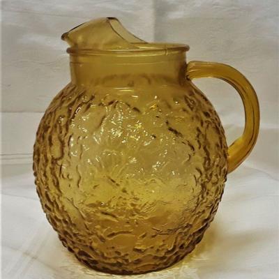 Vintage Amber Crackle Glass Pitcher
