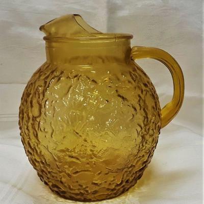 Vintage Amber Crackle Glass Pitcher