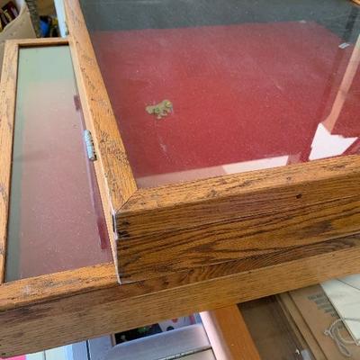 3 large oak table top display cabinets 