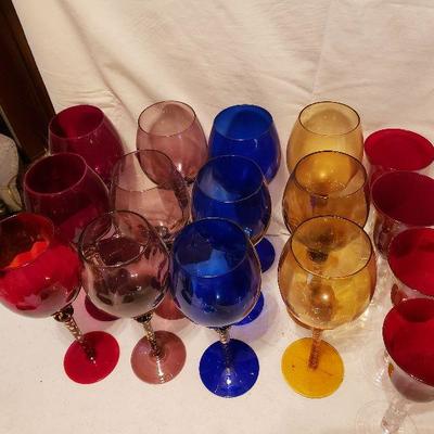 Glass Collection, 16 Total, Red/Blue/Gold/Purple