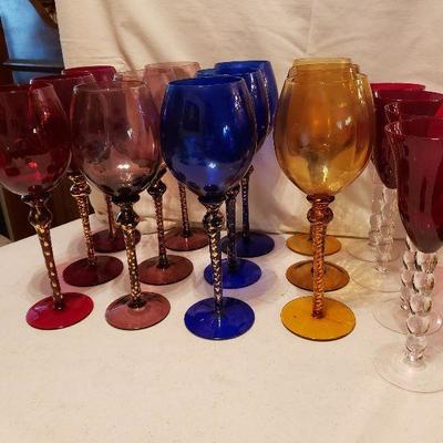 Glass Collection, 16 Total, Red/Blue/Gold/Purple