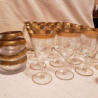 Vintage 28 Piece Gold Rimmed Glass Collection
