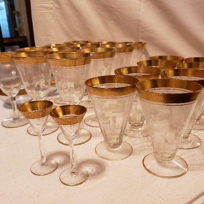 Vintage 28 Piece Gold Rimmed Glass Collection