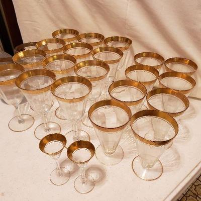 Vintage 28 Piece Gold Rimmed Glass Collection