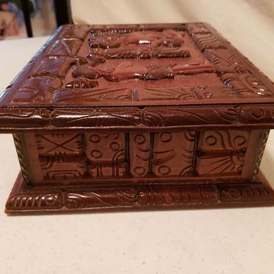 Hand Carved Wood Box, with Key