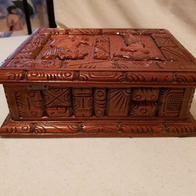 Hand Carved Wood Box, with Key