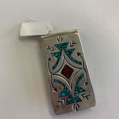 Sterling silver & turquoise money clip 