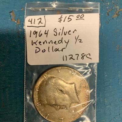1964 silver Kennedy half dollar 