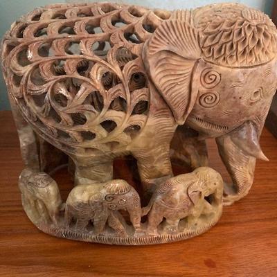 Intricate hand carved stone elephant