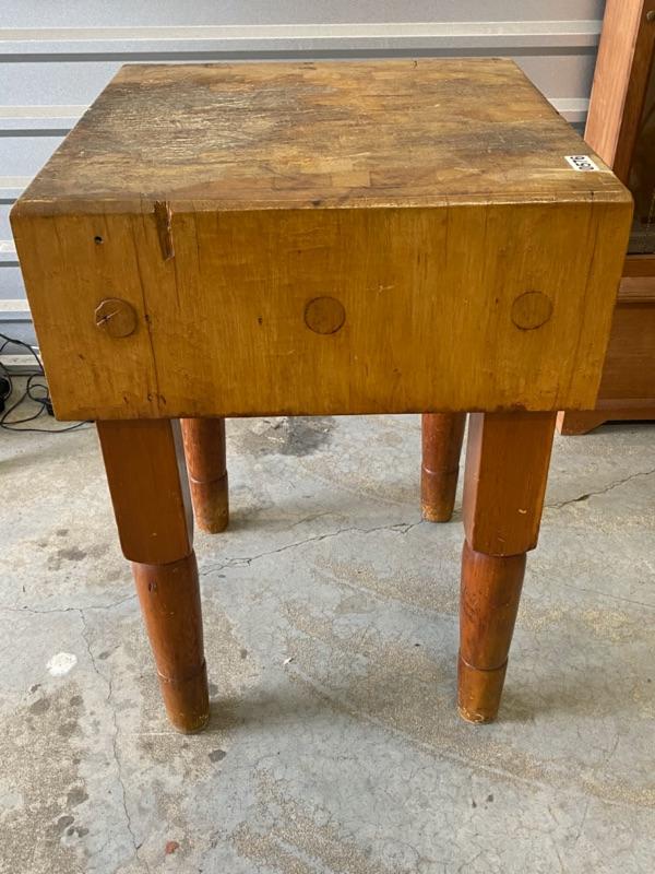 Antique Solid Butcher Block Table Lot 576